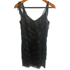Vintage TD4 Electra Black Fringe Flapper Mini Dress 1920s Whimsygoth Maximalist